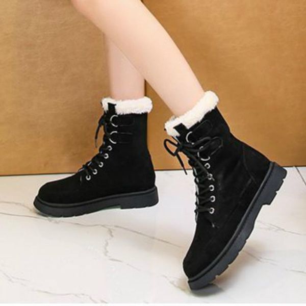 

boots 2021 plush warm snow for winter women's short barrel thick-heeled, Black