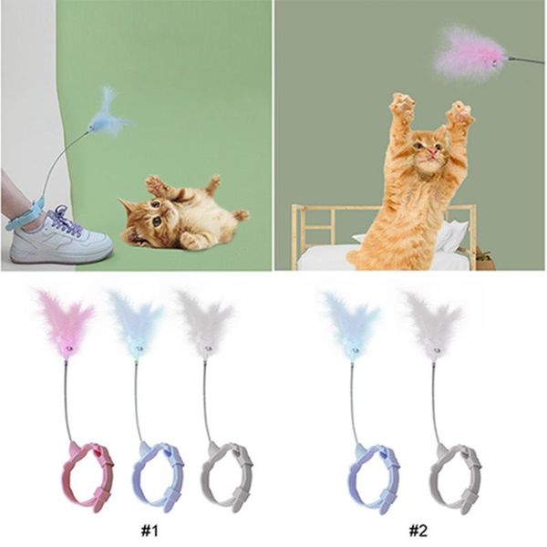 

cat toys wand toy interactive fake feather fun teasing with collar lazy stick pet products