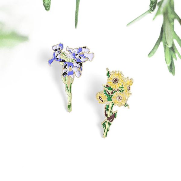 

pins, brooches bouquet sunflower pansy enamel pins green leaf exquisite broochs gift for girls and mom shirt clothes badge custom jewelry, Gray