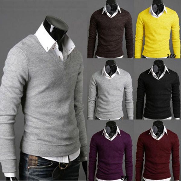 

men's sweaters style fashion go with sweater v-neck bottom knit collar winter pullover, White;black