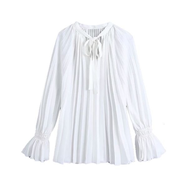 

dresses blouse long flare sleeves pleated casual fashion elegant white women shirts retro court style, Black;gray