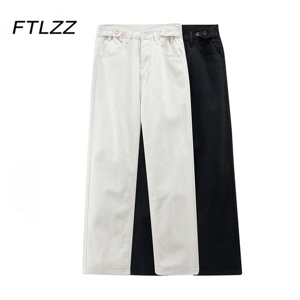 

black jean summer retro high-waisted baggy straight-leg pants woman button fly loose korean spring autumn trousers 210602, Blue
