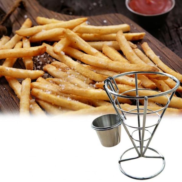 

dishes & plates 1 set french fry stand anti-rust space saving stainless steel large capacity holder for home tableware cone basket