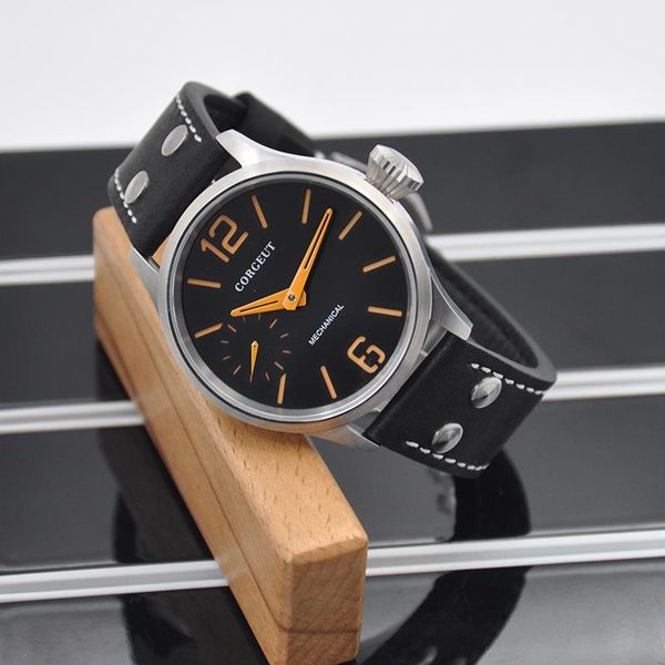 

wristwatches men 41mm sapphire glass clock green luminous with orange manual manipulator bracelet seagull men's watch reloj de hombr, Slivery;brown