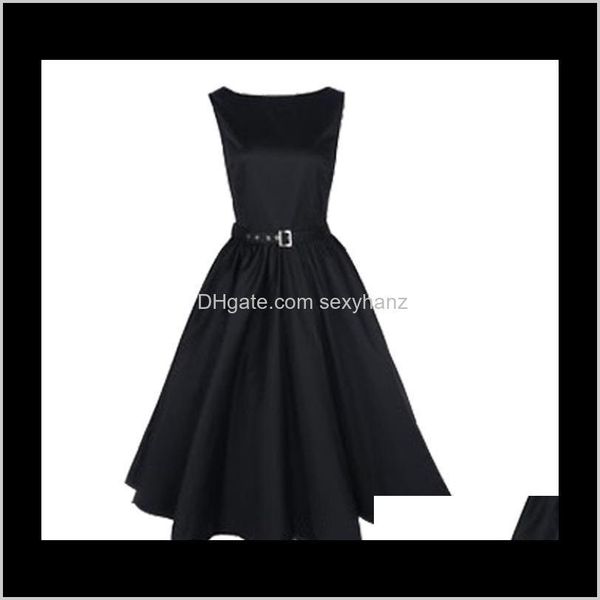 

womens clothing apparel drop delivery 2021 women dresses o-neck vintage sleeveless casual party robe rockabilly 50s vestidos with big swing, Black;gray