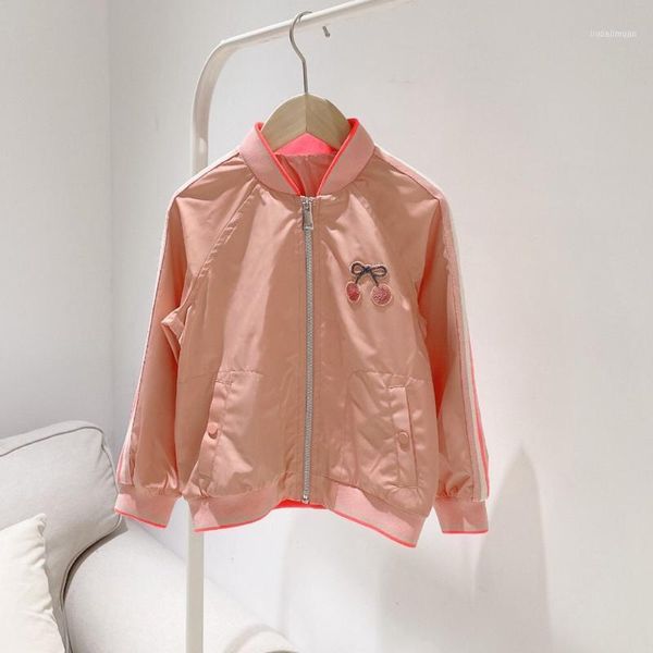 

jackets presale 9.20 autumn arrival girls sweet windbreaker zipper coat refined cherry embroidered jacket pink waterproof clothes1, Blue;gray