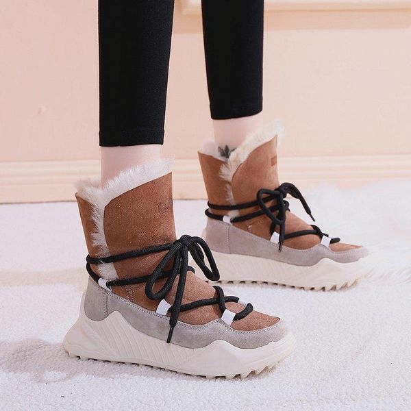 

boots platform women plush warm non-slip ankle for shoes winter snow casual botas, Black