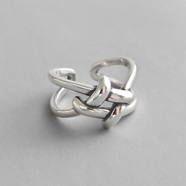 

cluster rings authentic 925 sterling silver retro weave twisted knot love adjust double rows ring xlj516, Golden;silver