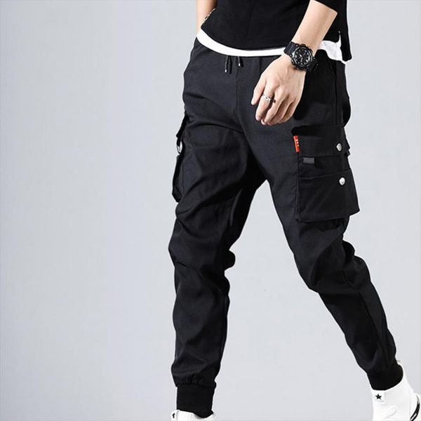 

solid color thin male women pants beam feet cargo daily life, Black