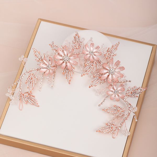 

trendy wedding hair accessories rose gold headdress rhinestones hair band bride flower tiara handmade ms wedding hair jewelrydio chan contac, White;golden