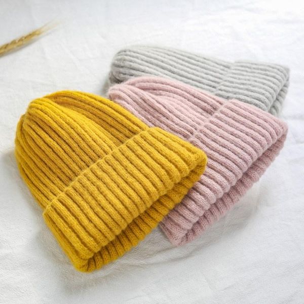 

berets womens beanie hat autumn women wool knit cuff watch cap for girls spring skull hats female, Blue;gray