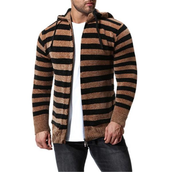 

mens stripe knitting sweaters fashion trend long sleeve cardigan zipper hooded coats designer male spring loose casual pullover, White;black