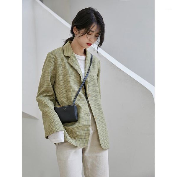 

buttons elegant casual blazer autumn oversized winter clothes women green vintage jacket plaid coat femenino suits by50xz women's & bla, White;black