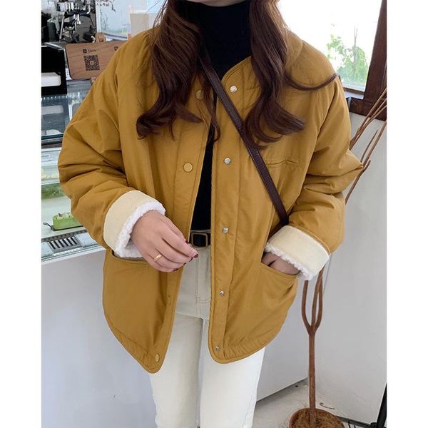 

women's jackets lamb wool coat female autumn and winter 2021 korean version loose thick warm short cotton jacket ins, Black;brown