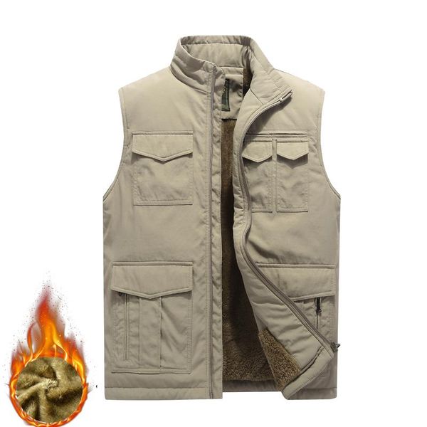 

men's vests winter vest zipper coat warm sleeveless jacket casual fleece male thicken many pocket waistcoat men big size 8xl, Black;white