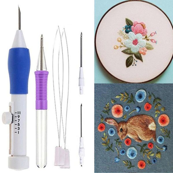 

plastic magic embroidery pen punch needles set 1.3mm 1.6mm 2.2mm sewing accessories with storage box notions & tools, Black