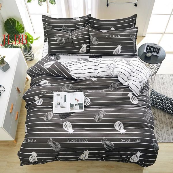 

bedding grey stripe duvet cover + flat sheet +pillowcase 3/ 4pcs bed linens white set dog bear sets