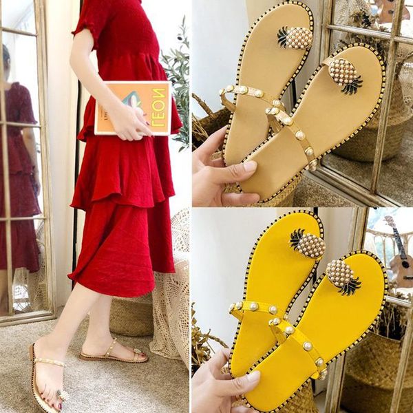 

slippers womens fashion pineapple sandals open toe ring anti-slip summer, Black
