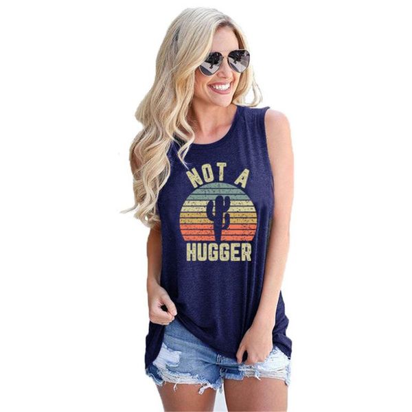 

women's tanks & camis not a hugger letter print women oversized tank cute cactus rainbow t shirt o-neck sleeveless female harajuku clo, White
