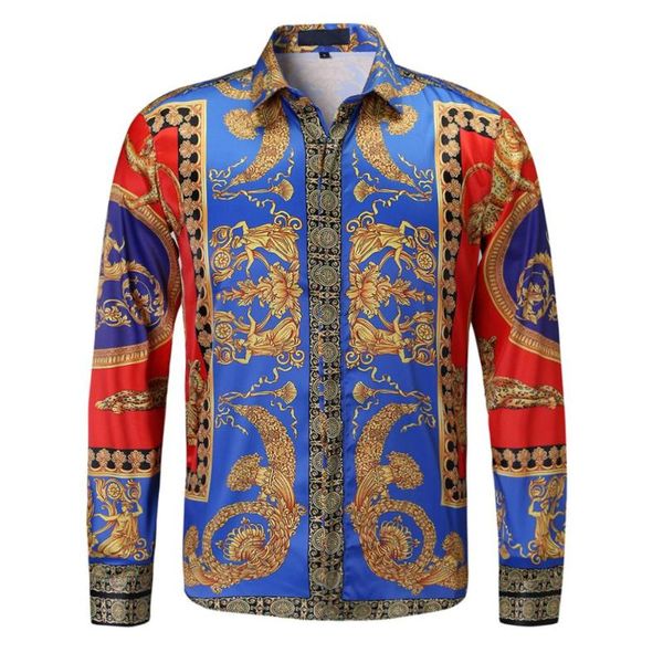 

men's casual shirts 2021 floral flower print mens slim fit baroque party prom formal for men, White;black