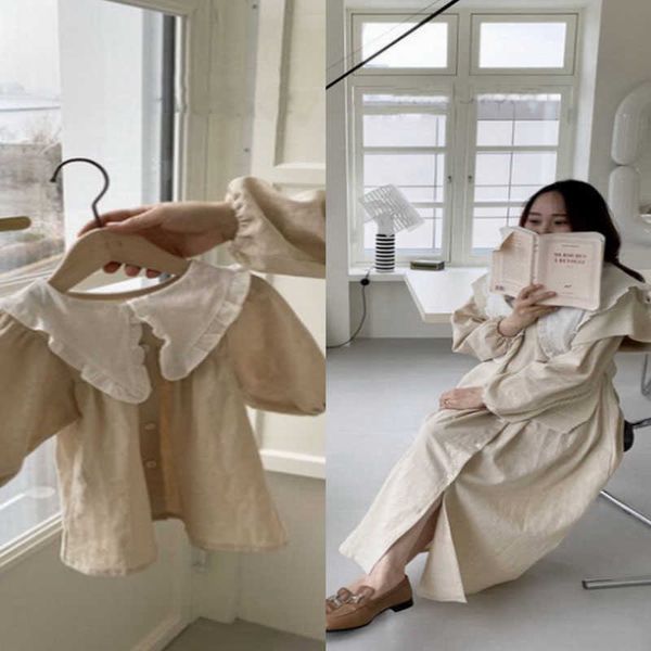 

spring family matching 2-pcs sets plaid dress shirts overalls dot mother daughter outfits e 210610, Blue