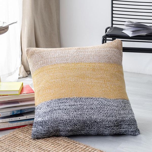 

cushion/decorative pillow knitted cushion cover home decoration geometric 45x45cm square pillowcase yellow gray brown nordic style