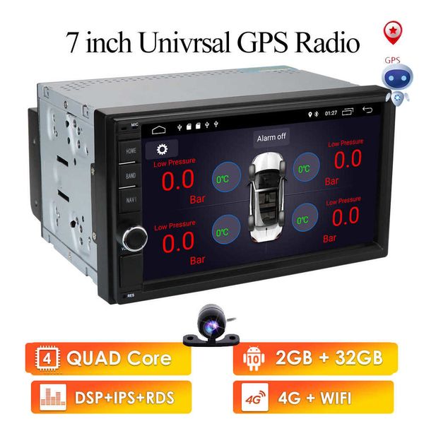 2 Din 7 '' Quad Core Universal Android 10 2GB Ram Car Audio Radio Estéreo GPS Navegação WiFi 1024 * 600 Tela Toque 2Din Mapa USB