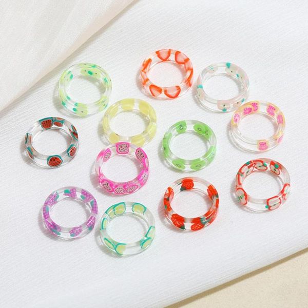 

cluster rings 2021 resin unadjustable fruit fashion simple ring girl women transparent watermelon grape jewelry, Golden;silver