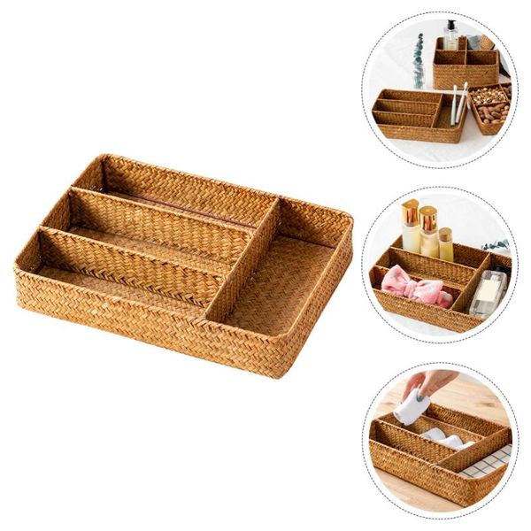 

other interior accessories 1pc woven deskmulti compartments design key cutlery storage basket (yellow)