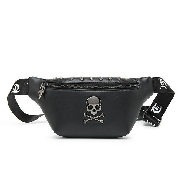 

rock skull men's designer rivet belt chest bag hip-hop crossbody waist pack female banana bag punk fanny pack 2019 bum bags