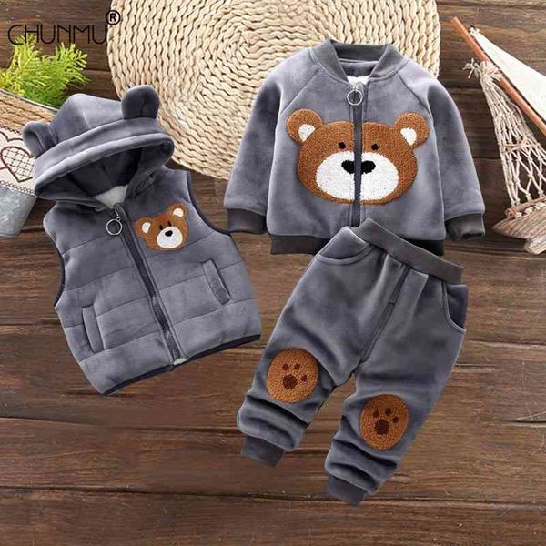 

baby boys and girls clothing set tricken fleece children hooded outerwear pants 3pcs outfits kids toddler warm costume suit 210508, White