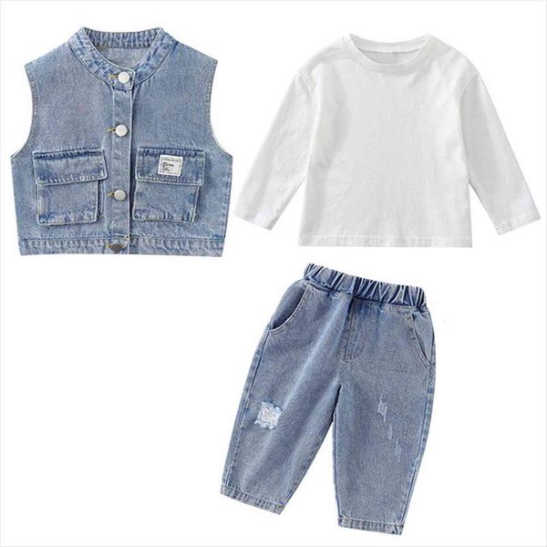

kids clothes girls sets autumn winter toddler girl denim outfits suits children clothing 1 5 age, White