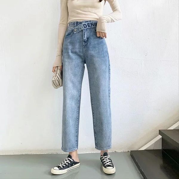 

arrivals woman autumn high waist ladies jeans embroidery casual street denim skinny stright pants women's, Blue