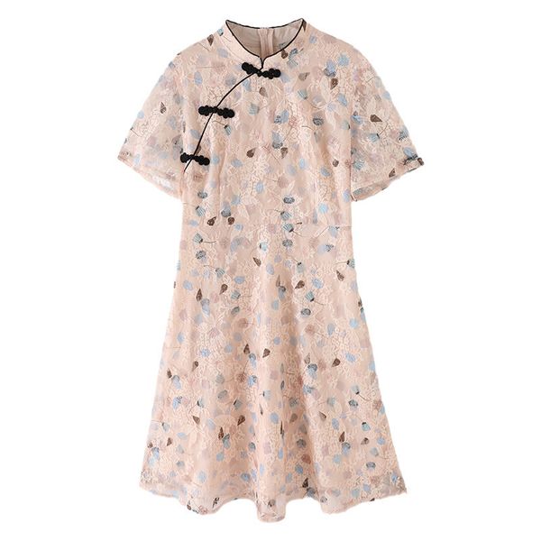 

luxury casual dresses fat sister large women's 2021 summer two color lace national trend age reducing cheongsam drs c71652, Black;gray