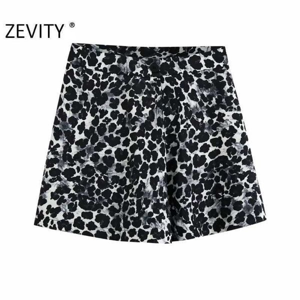 

zevity women vintage animal texture printing casual slim bermuda shorts ladies buttons chic shorts pantalone cortos p916 210603, White;black