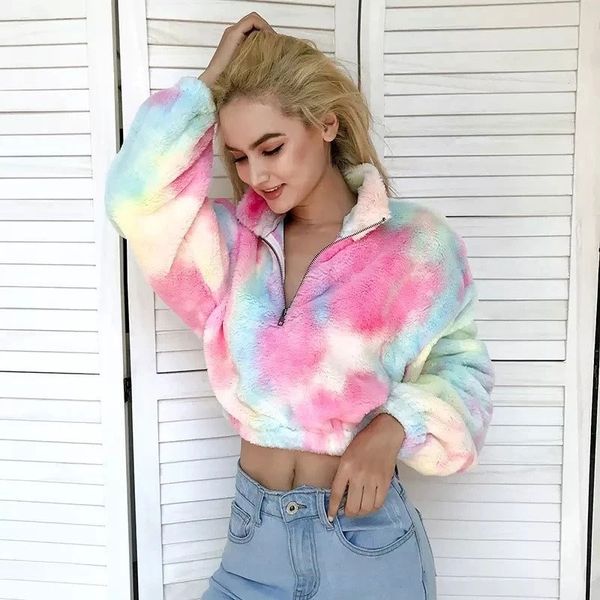 

Women' tie dyed Plush contrast coat for autumn and winter 2020, Tie-dye