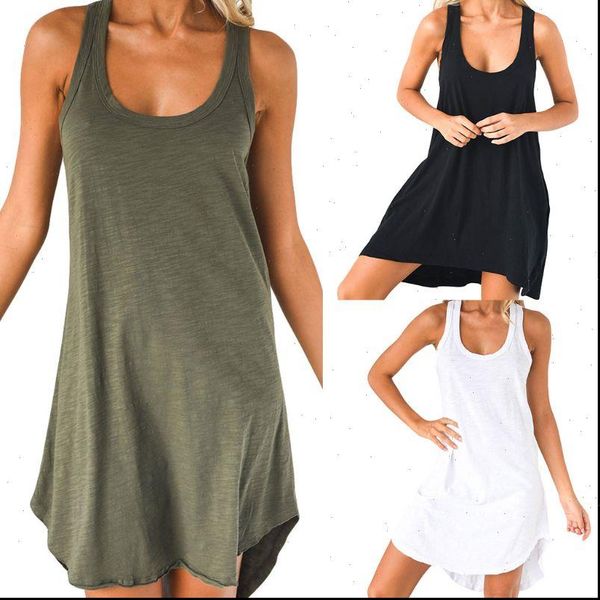 

sleeveless loose casual solid women dress summer swing mini sundress shirtdress, Black;gray