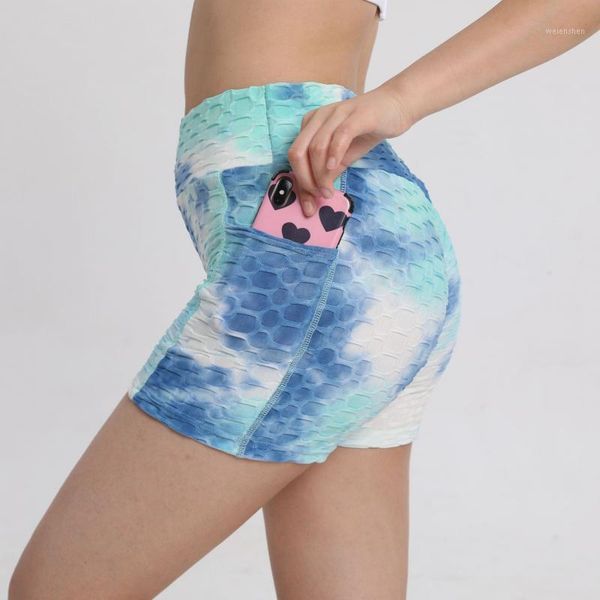 

yoga outfit whouare women sport shorts high waist fitness essentials gym short pants tie dye bubble hip lift