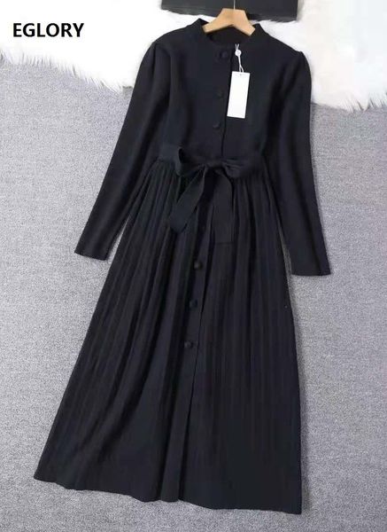 

casual dresses 2021 winter wool cardigan dress women vintage buttons belt front long sleeve cotton knitted, Black;gray
