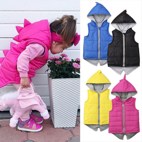 

0 7y kids baby girls boys dinosaur hooded vest coats winter children clothes zipper jacket waistcoat outwear waistcoats, Camo