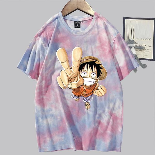 

women's t-shirt fashion tie-dye tshirt anime one piece t shirt harajuku cartoon funny luffy graphic tees causal round neck, White