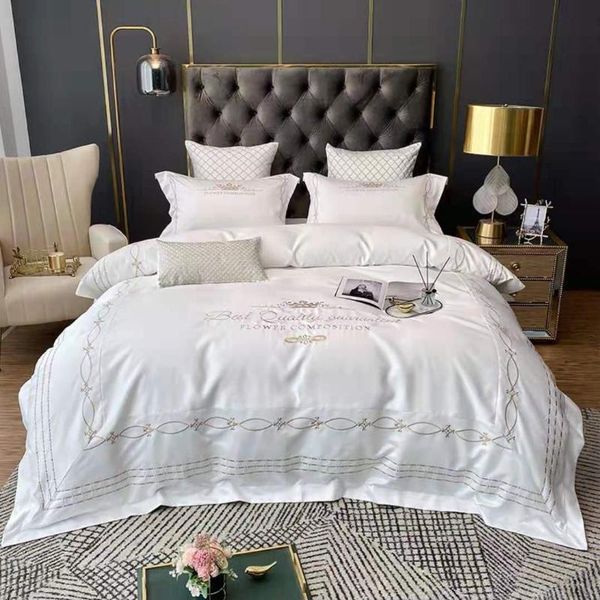 

value promotion light luxury washed silk cotton embroidery four-piece suit european-style solid color bedding high-end sets