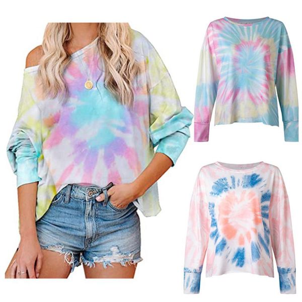 

women tie dye t shirt long sleeve loose running yoga fitness gym wear female breathable workout shirts lady blouses outfit