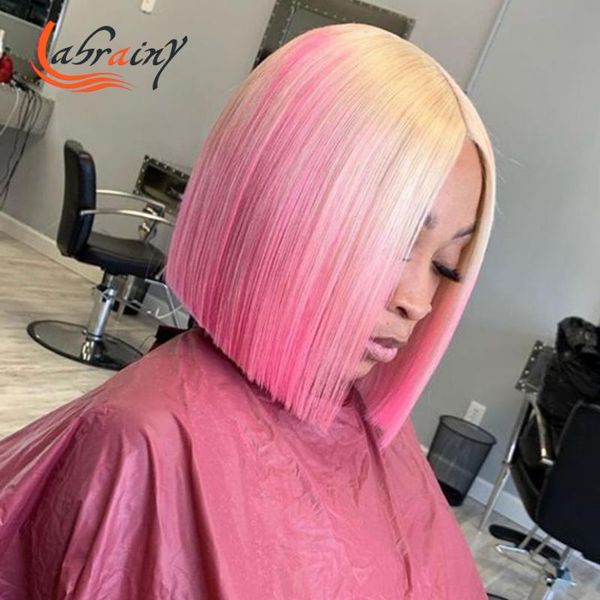 

lace wigs highlight 613 pink hd transaprent frontal human hair red 99j bob pre plucked ombre full blonde front wig 13x6, Black;brown