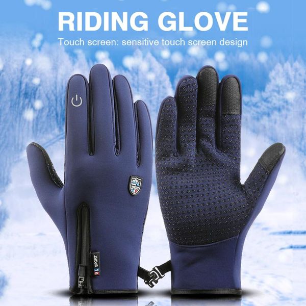 

cycling gloves winter warm touchscreen full finger waterproof skiing mitten weather windproof anti slip motorcycle riding, Black