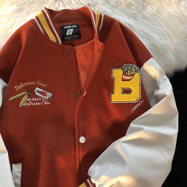 

women's jackets 2021 american letter embroidered coat y2k street trend all-match baseball uniform couple casual loose jacket, Black;brown