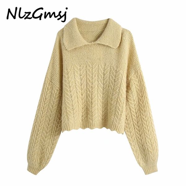 

nlzgmsj women autumn wool knitted sweater turn-down collar winter sweater girl long sleeve casual loose knit pullovers 210628, White;black
