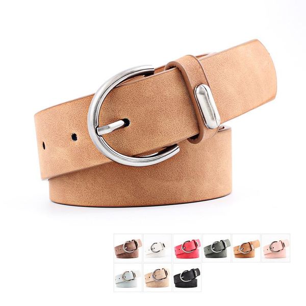 

belts circle pin buckles suede pu leather belt female silver buckle jeans wild for women fashion students simple casual trousers, Black;brown