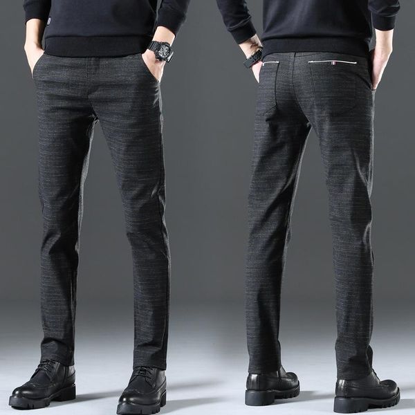 

suit pant men men's long casual business slim expandable trousers pants plain-front for, Black