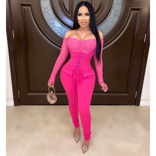 

women's jumpsuits & rompers felyn 2021 ins internet celebrity famous mesh bandage off shoulder summer night party bodycon, Black;white